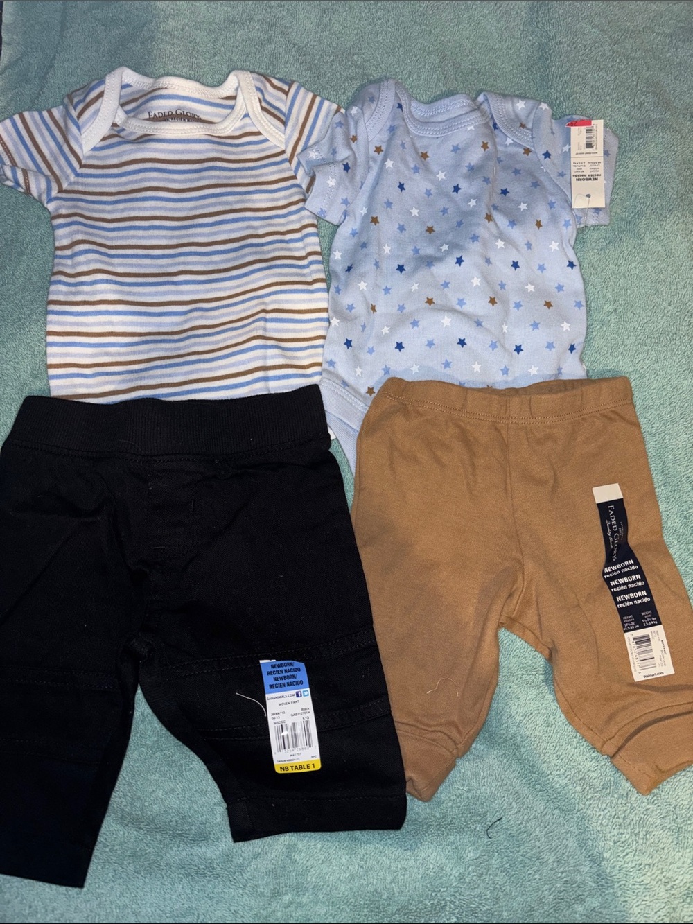 NWT 4-Piece Bodysuit and Pants Set - Blue, Black & Brown faded glory